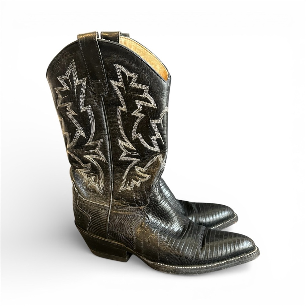 Vintage Tony Lama‎ Longhorn Lizard Leather Cowboy Boots Exotic Iguana Womens 7.5